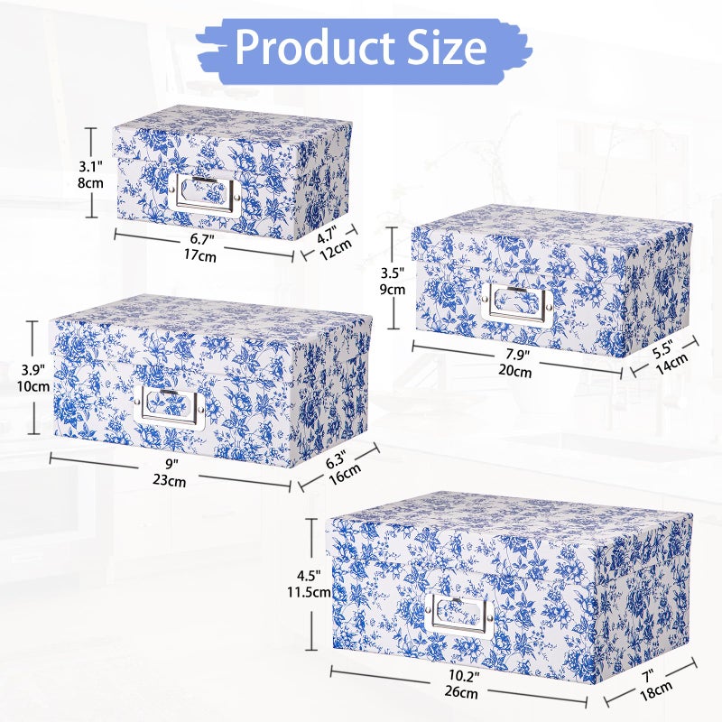 Briful Blue and white Porcelain Storage Boxes, Photos Storage Boxes with Lids 4 in 1 Set Water-proof Gift Boxes Sets Decorative Multiple Size Storage Bins for Clothes/Office/Christmas Decorations - Image 2