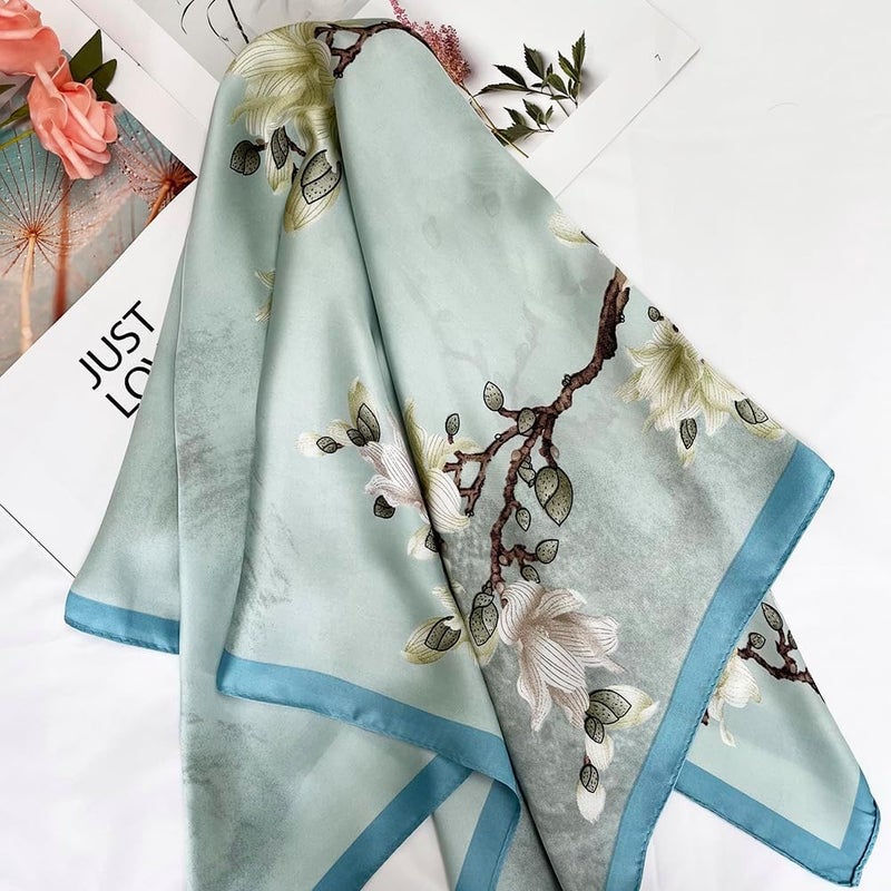 FONYVE Silk Feeling Scarf Medium Square Satin Head Scarf for Women 27.5 × 27.5 inches - Image 4
