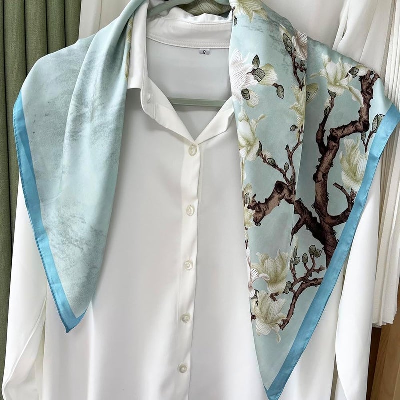 FONYVE Silk Feeling Scarf Medium Square Satin Head Scarf for Women 27.5 × 27.5 inches - Image 5