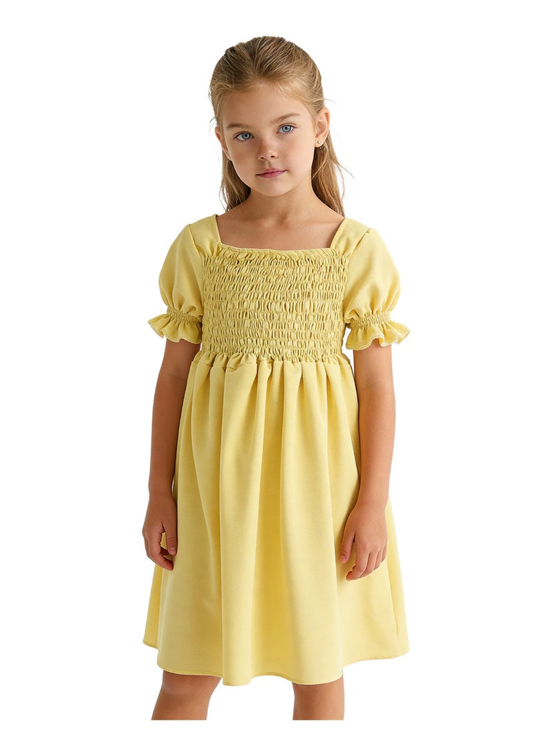 Andora Girls Slip On Elastic Dress - Yellow - Image 1