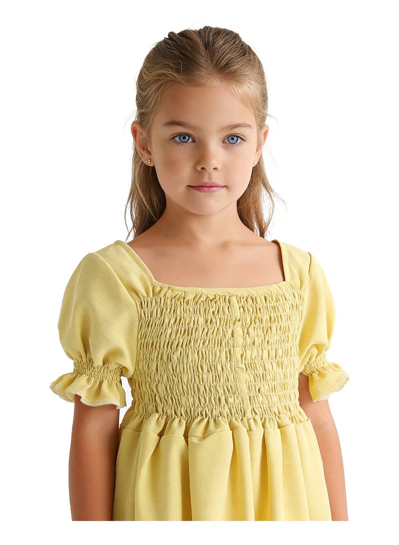 Andora Girls Slip On Elastic Dress - Yellow - Image 2