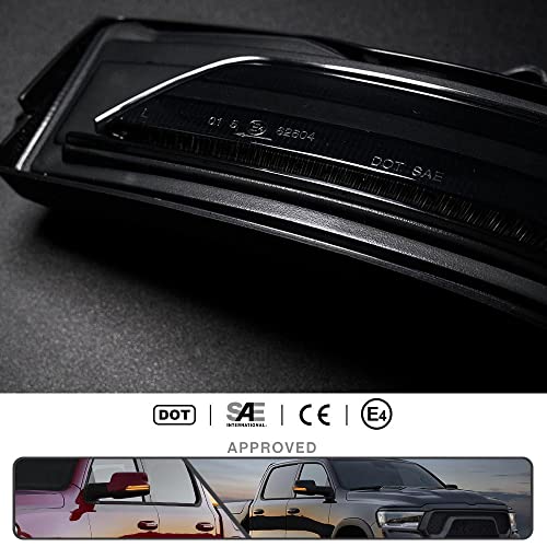 Mingrui test 2Pcs Amber Sequential Blink Dynamic LED Side Mirror Marker Lights for Dodge Ram 1500 2019-2024 Blinker Indicator Turn Signal Light Smoked Lens - Image 4