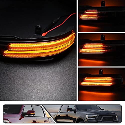 Mingrui test 2Pcs Amber Sequential Blink Dynamic LED Side Mirror Marker Lights for Dodge Ram 1500 2019-2024 Blinker Indicator Turn Signal Light Smoked Lens - Image 2