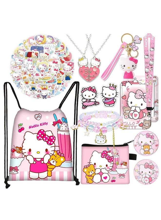 HASTHIP HASTHIP® 12Pcs Kawaii Sanrio Stuff Kitty School Supplies Set, Hello Kitty Sanrio Stationery Set with Drawstring Bag Coin Wallet Bracelet Keychain Necklaces Button Pins Stickers Lanyard for Kids Adults  - Image 1