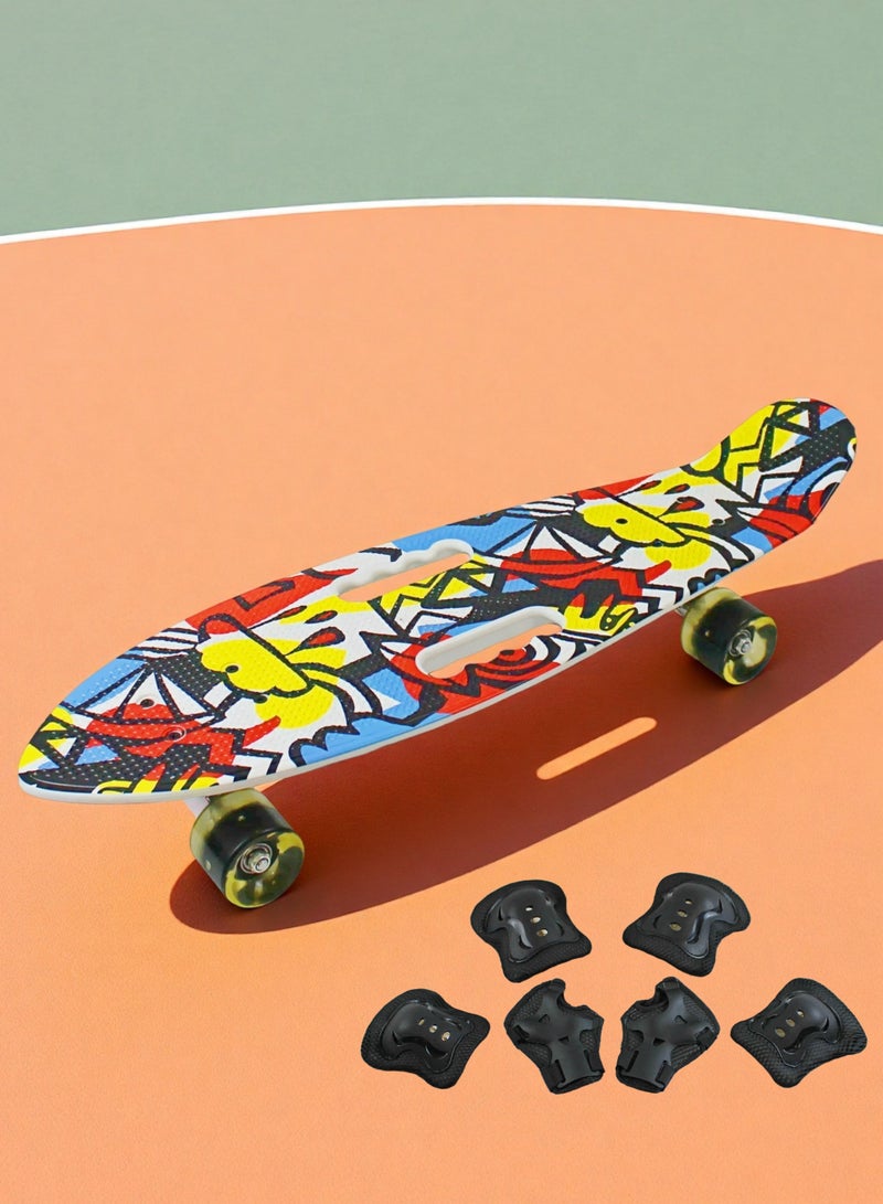 إيزي فيتشور لوح تزلج EASY FUTURE Cruiser للأطفال - لوح قصير على شكل لوح بنس واحد للشباب من سن 6 إلى 12 عامًا، والمراهقين والمبتدئين، لوح تزلج صغير كامل بما في ذلك مجموعة معدات الحماية - Image 1