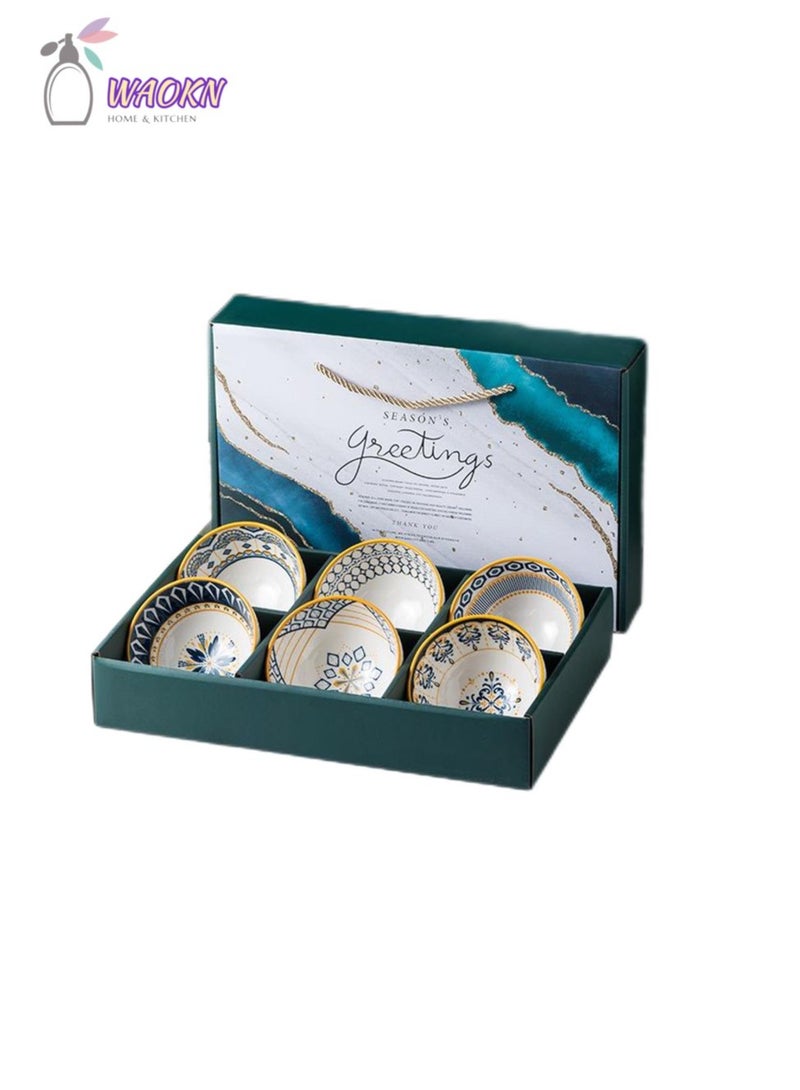 دبليو أيه أو كي أن مجموعة من 6 أوعية حبوب بورسلين ملونة، أوعية حبوب بورسلين ملونة سعة 300 مل، أوعية حلوى بورسلين ملونة، أوعية سلطة صغيرة ملونة، وعاء سيراميك بورسلين ملون للموسلي والمعكرونة والسلطة والحساء - Image 1