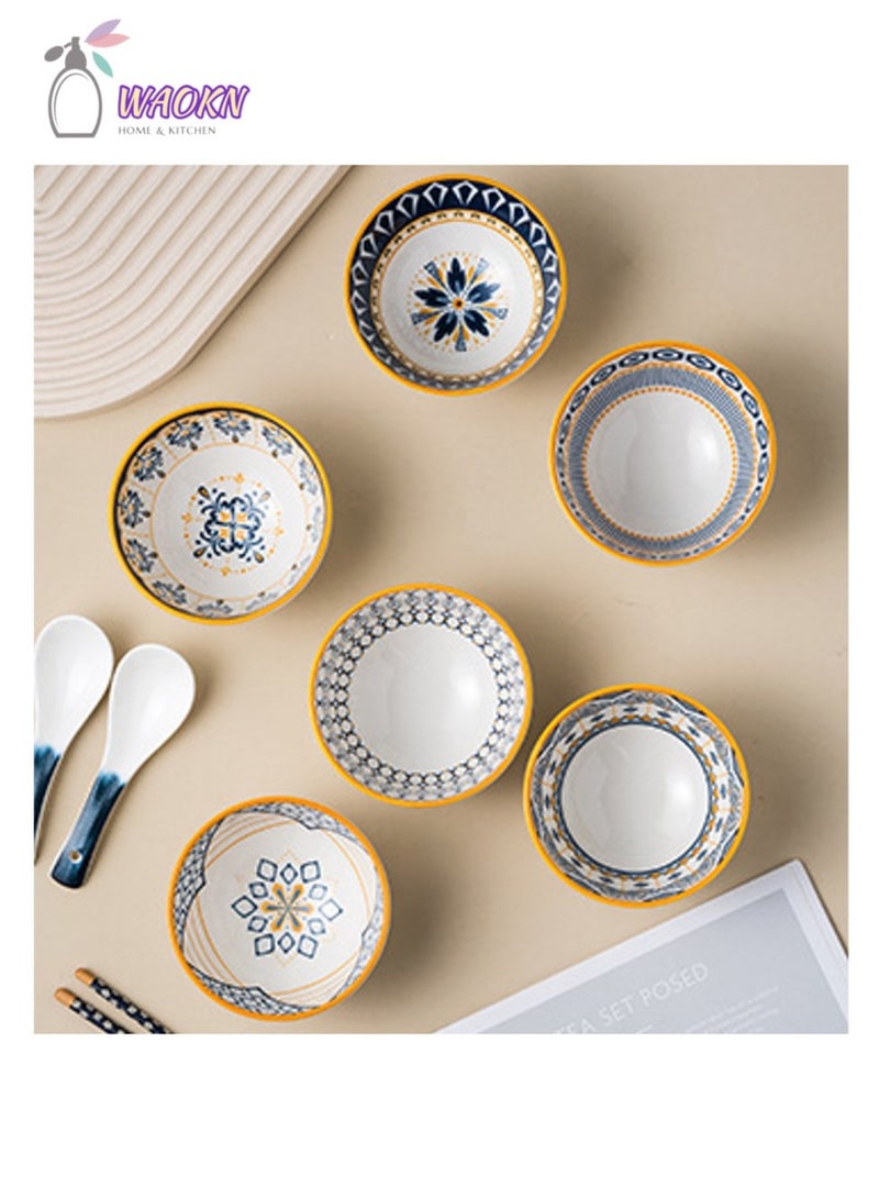 دبليو أيه أو كي أن مجموعة من 6 أوعية حبوب بورسلين ملونة، أوعية حبوب بورسلين ملونة سعة 300 مل، أوعية حلوى بورسلين ملونة، أوعية سلطة صغيرة ملونة، وعاء سيراميك بورسلين ملون للموسلي والمعكرونة والسلطة والحساء - Image 3