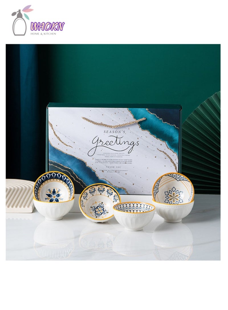 دبليو أيه أو كي أن مجموعة من 6 أوعية حبوب بورسلين ملونة، أوعية حبوب بورسلين ملونة سعة 300 مل، أوعية حلوى بورسلين ملونة، أوعية سلطة صغيرة ملونة، وعاء سيراميك بورسلين ملون للموسلي والمعكرونة والسلطة والحساء - Image 4