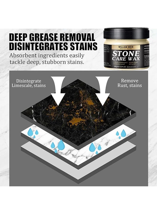 ويليام وير الحجر الرعاية الشمع، بلاط الماء الرعاية المنظف، الحجر الرعاية الشمع معجون السيراميك، الحجر الحماية الصيانة نمط تلميع الشمع للأرضية - 100g - Image 2