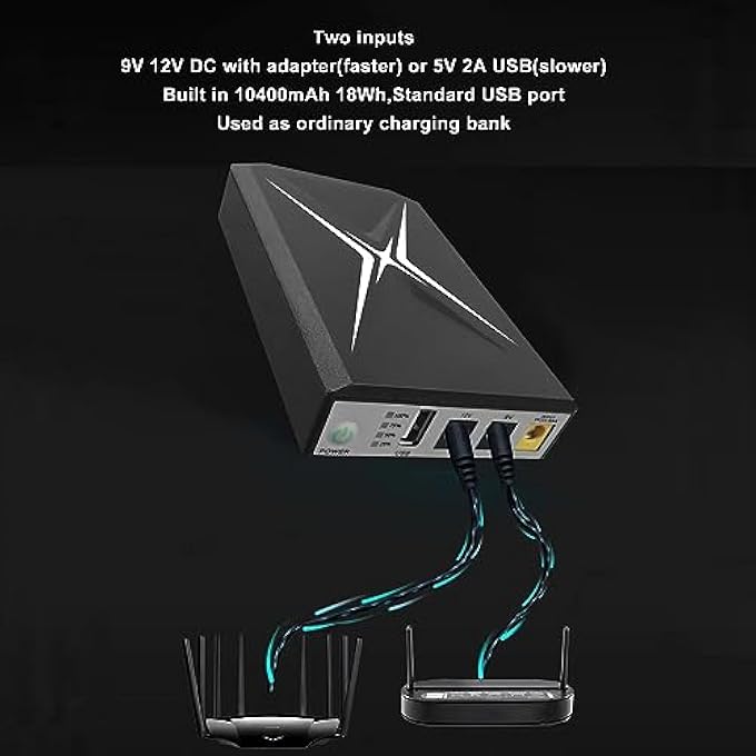 MINI UPS BATTERY BACKUP WITH 2 DC OUTPUT INTERFACE, HOME ROUTER UPS, UNINTERRUPTIBLE POWER SUPPLY 10400MAH BACKUP BATTERY WITH DC 12V / 9V OUTPUT FOR ROUTER, MODEM, LED LIGHT - Image 3