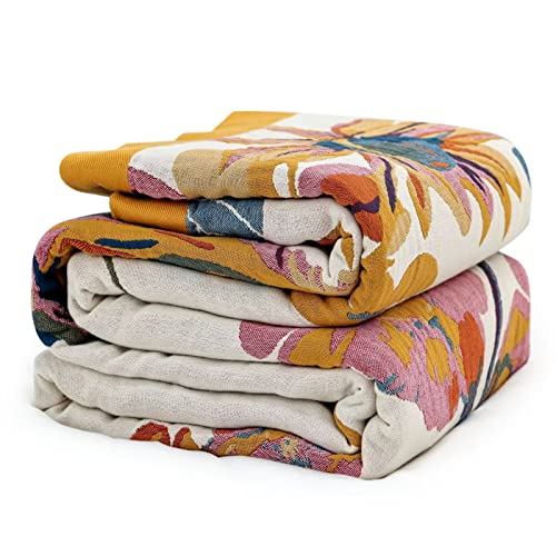 MSGKV 100% Cotton Throw Blanket for Bed Couch Fall 98''x 98'' Super Soft Muslin Blankets Warm Boho Quilt Lightweight Farmhouse Decorative Bed Blankets - Image 1