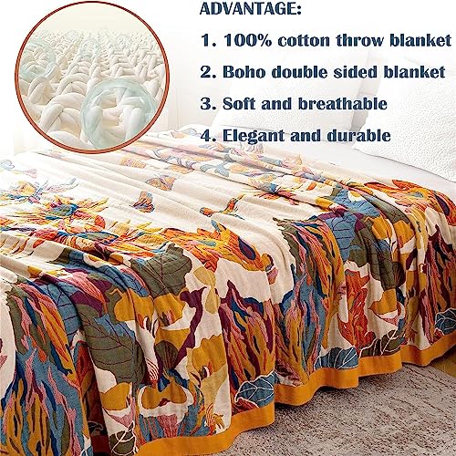 MSGKV 100% Cotton Throw Blanket for Bed Couch Fall 98''x 98'' Super Soft Muslin Blankets Warm Boho Quilt Lightweight Farmhouse Decorative Bed Blankets - Image 5