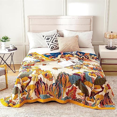 MSGKV 100% Cotton Throw Blanket for Bed Couch Fall 98''x 98'' Super Soft Muslin Blankets Warm Boho Quilt Lightweight Farmhouse Decorative Bed Blankets - Image 2