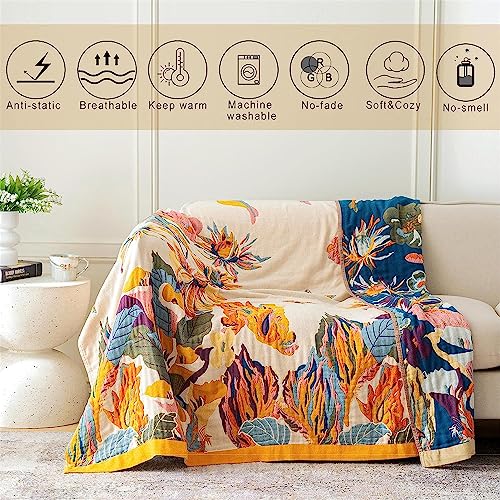 MSGKV 100% Cotton Throw Blanket for Bed Couch Fall 98''x 98'' Super Soft Muslin Blankets Warm Boho Quilt Lightweight Farmhouse Decorative Bed Blankets - Image 3