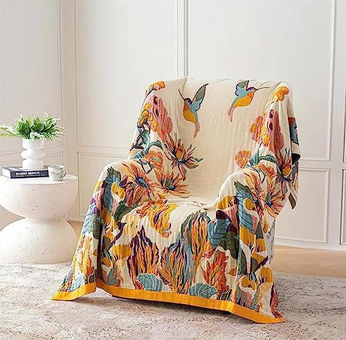 MSGKV 100% Cotton Throw Blanket for Bed Couch Fall 98''x 98'' Super Soft Muslin Blankets Warm Boho Quilt Lightweight Farmhouse Decorative Bed Blankets - Image 4