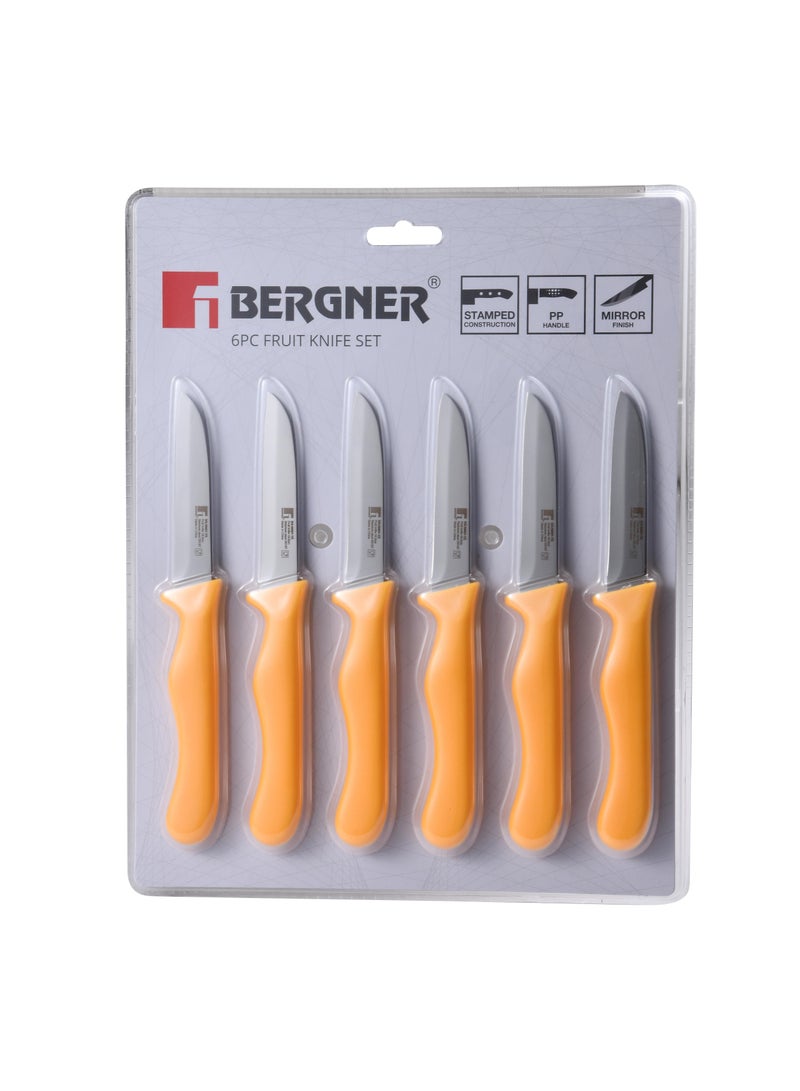 BERGNER 6-Piece Stainless Steel Fruit Knife Set Yellow/Silver - Image 3