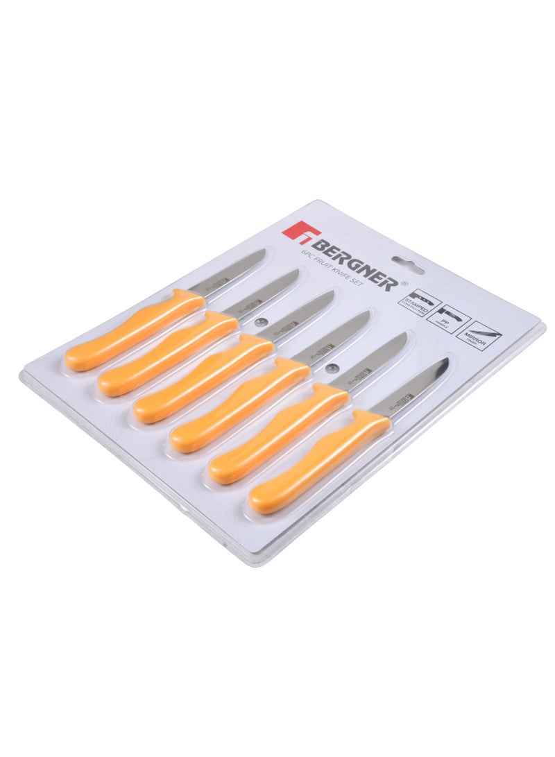 BERGNER 6-Piece Stainless Steel Fruit Knife Set Yellow/Silver - Image 4