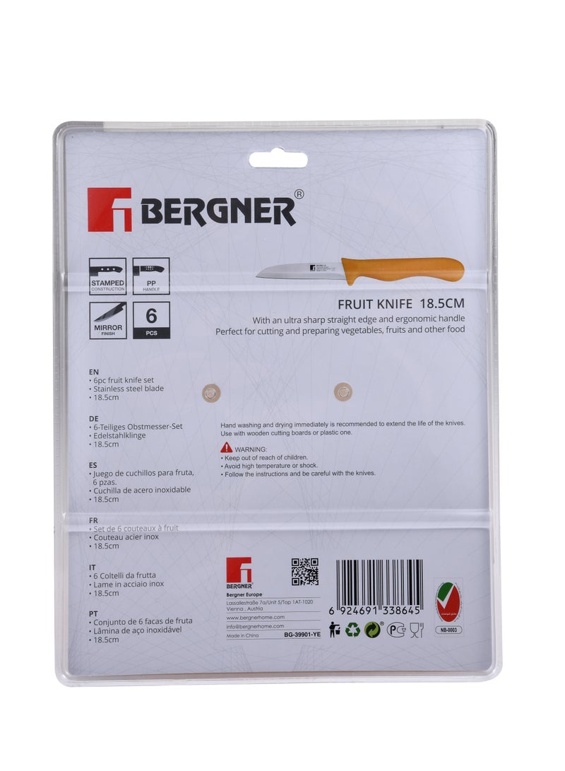 BERGNER 6-Piece Stainless Steel Fruit Knife Set Yellow/Silver - Image 5