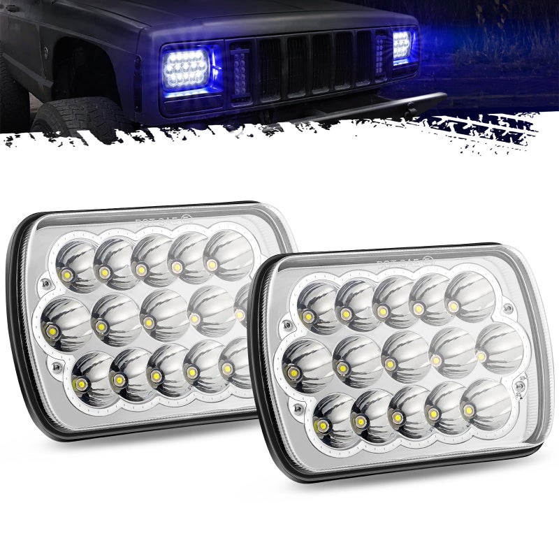 مصابيح LED هيد H6054 من Partsam 2PCS 7x6 5x7 مع مصابيح DRL زرقاء متوافقة مع Cherokee XJ Wrangler YJ Dodge وغيرها