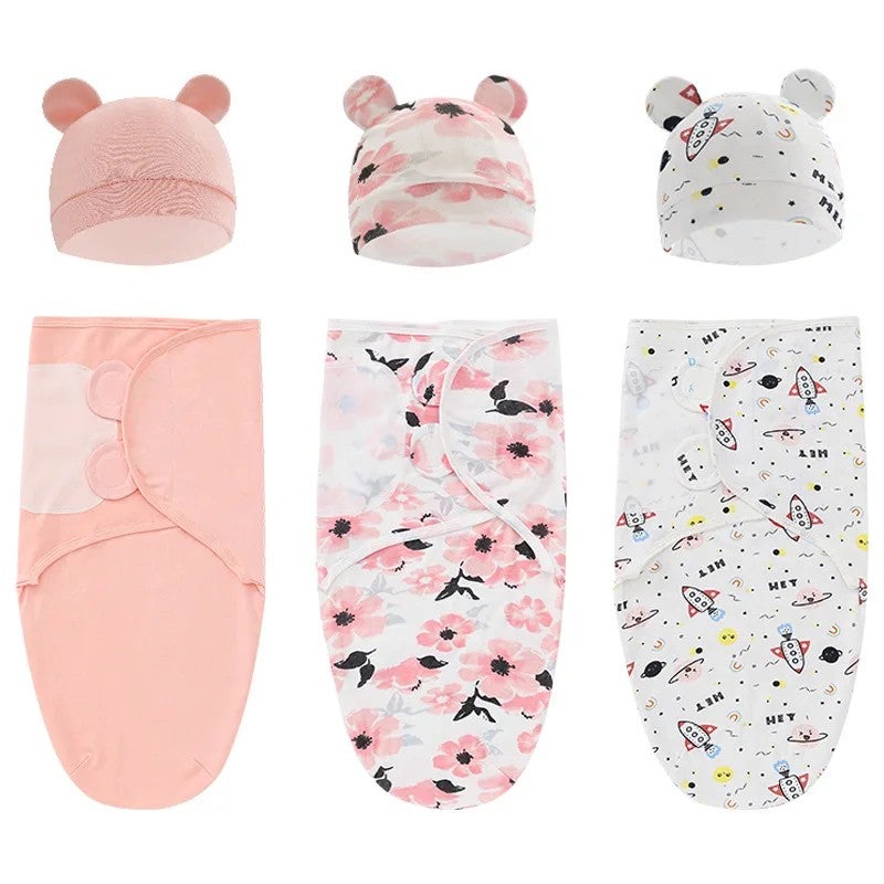 Bluejw New Spring Organic Cotton Baby Swaddle Blanket Set (Newborn) - Adjustable Infant Sleep Sack Wrap with Hat - Perfect for Swaddlers - Image 1