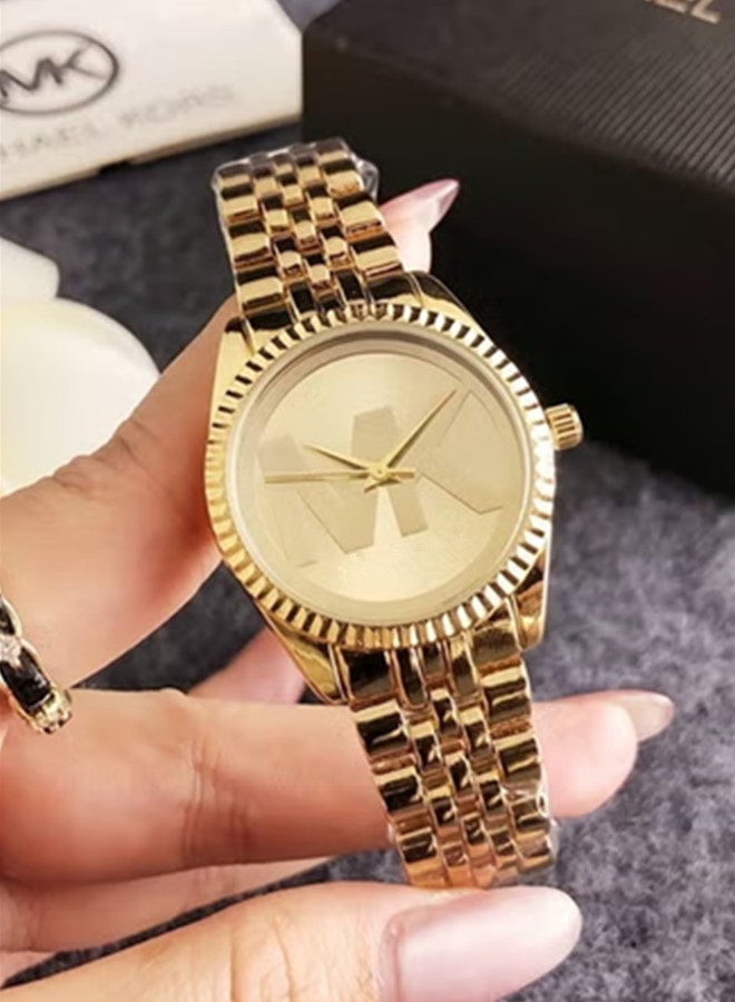 mk Michael Kors Classic Men's and Women's Fashion Multi functional Alloy Round Quartz Watch Stainless Steel Strap 31MM - Image 1