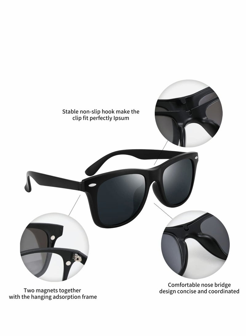 SYOSI Magnetic Clip on Sunglasses TR90 Square Glasses Frame TAC 5pcs Replacement Lens Set Sunglasses for Men Women - Image 2