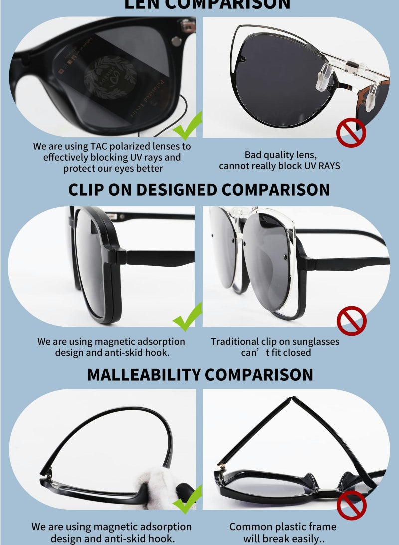 SYOSI Magnetic Clip on Sunglasses TR90 Square Glasses Frame TAC 5pcs Replacement Lens Set Sunglasses for Men Women - Image 3