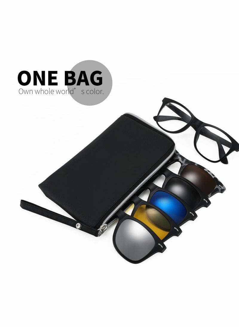 SYOSI Magnetic Clip on Sunglasses TR90 Square Glasses Frame TAC 5pcs Replacement Lens Set Sunglasses for Men Women - Image 5