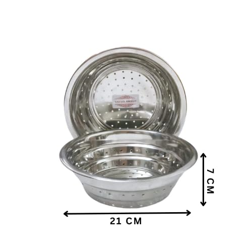 KARVA GROUP Stainless Steel Stuff Boya- (Set of 2) / Poha Chalni | Strainer Colander | Vegetable Strainer for Kitchen | Steel Colander for Fruits & Vegetables (Small) - Image 3