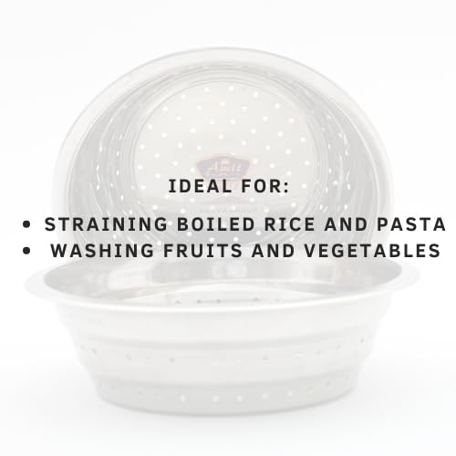 KARVA GROUP Stainless Steel Stuff Boya- (Set of 2) / Poha Chalni | Strainer Colander | Vegetable Strainer for Kitchen | Steel Colander for Fruits & Vegetables (Small) - Image 4