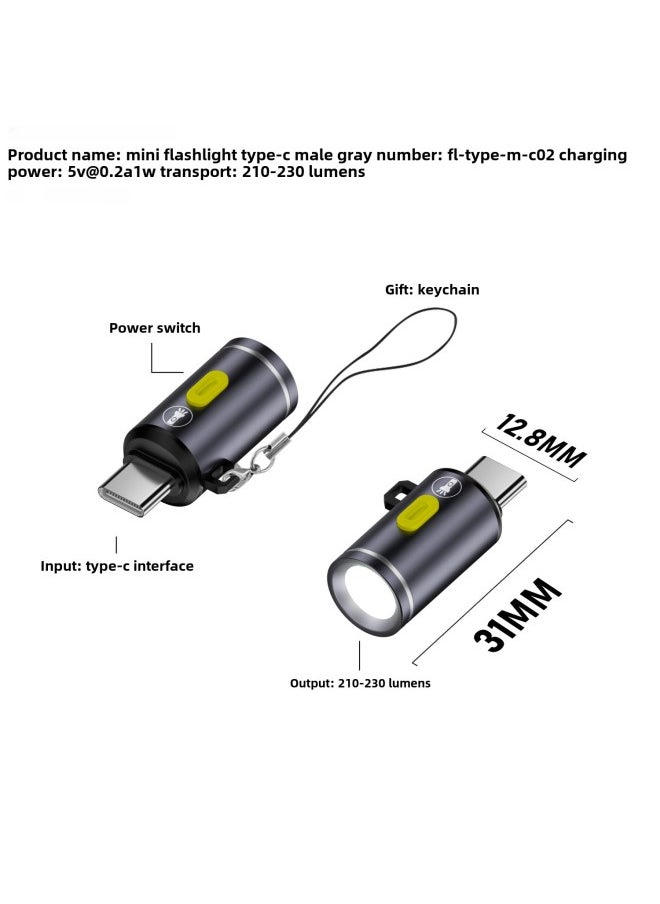 Generic Suitable For Outdoor Lighting Riding Portable Flashlight Type-c Revolution Mini Flashlight Super Small Portable-Interface Form:Fl-type-m-c02 Gray  - Image 1