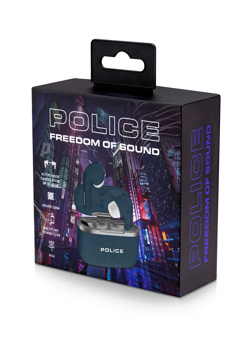 POLICE FOS III Earbuds with Active Noise Cancellation Up to 35 Db and Environmental Noise Cancellation For Calling, 13mm Driver, Type-C Charging & Bluetooth 5.3, Blue - IPX4