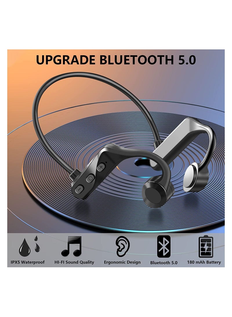 SYOSI Bone Conduction Bluetooth Headphones, Wireless Open-Ear Headphones with Microphone, Sports Headset IPX5 Sweatproof Earphones for Outdoor, Running, Cycling, Driving, Hiking, Gym-Black - Image 2