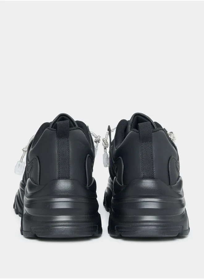 ستايلي Textured Chunky Web Design Sneakers