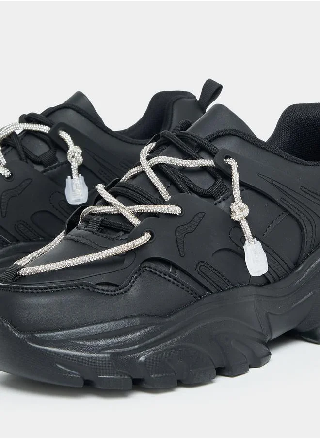 ستايلي Textured Chunky Web Design Sneakers