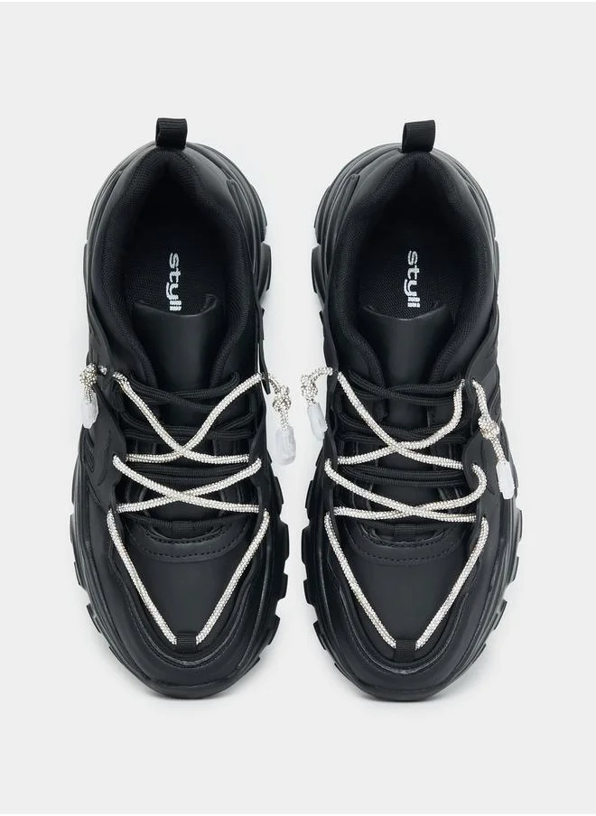 ستايلي Textured Chunky Web Design Sneakers