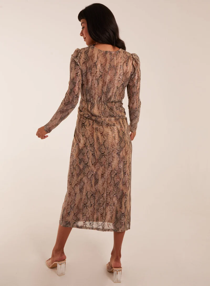 Blue Vanilla Snake Print Plisse Twist Front Dress