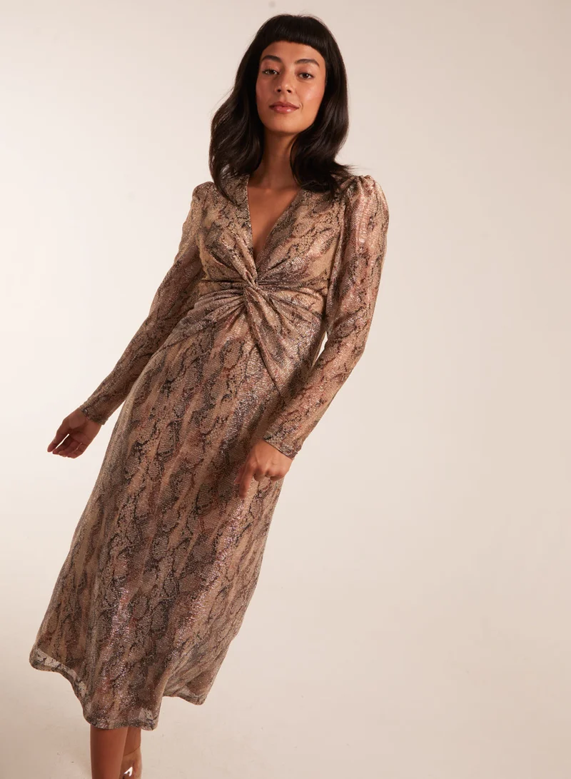 Blue Vanilla Snake Print Plisse Twist Front Dress