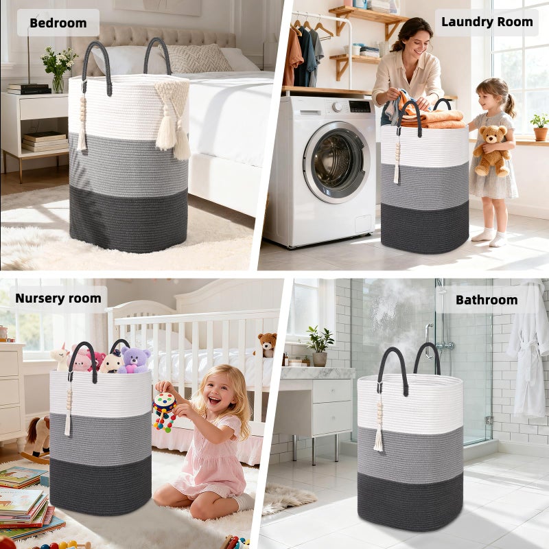 WENMER Woven Laundry Basket for Clothes,65 L Large Rectangle Laundry Hampers with Beads Tassel, Nursery Storage Basket for Toys, Tall Dirty Clothes Hamper for Bedroom Aesthetic, Laundry Room Organization - Image 5