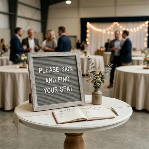 C CRYSTAL LEMON Rustic Gray Felt Letter Board 10x10 Inch, 336 Letters Numbers and Symbols, Changeable Wooden Message Board with Wall Mount and Display Stand - Image 3