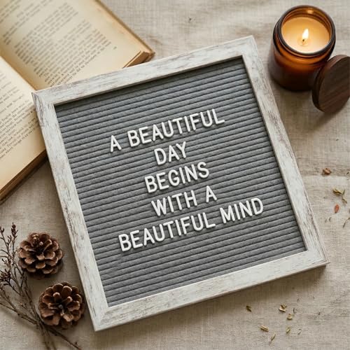 C CRYSTAL LEMON Rustic Gray Felt Letter Board 10x10 Inch, 336 Letters Numbers and Symbols, Changeable Wooden Message Board with Wall Mount and Display Stand - Image 4