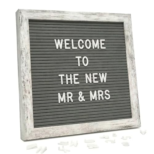 C CRYSTAL LEMON Rustic Gray Felt Letter Board 10x10 Inch, 336 Letters Numbers and Symbols, Changeable Wooden Message Board with Wall Mount and Display Stand - Image 1
