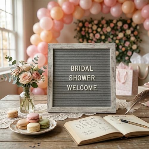 C CRYSTAL LEMON Rustic Gray Felt Letter Board 10x10 Inch, 336 Letters Numbers and Symbols, Changeable Wooden Message Board with Wall Mount and Display Stand - Image 2