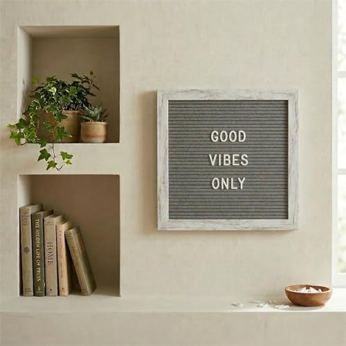 C CRYSTAL LEMON Rustic Gray Felt Letter Board 10x10 Inch, 336 Letters Numbers and Symbols, Changeable Wooden Message Board with Wall Mount and Display Stand - Image 5