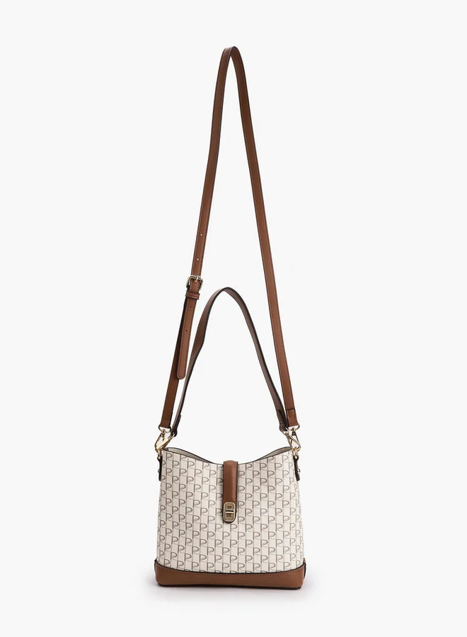 Paprika Monogram Print Tote Bag With Twist Lock Closure