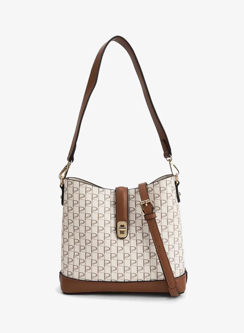 Paprika Monogram Print Tote Bag With Twist Lock Closure