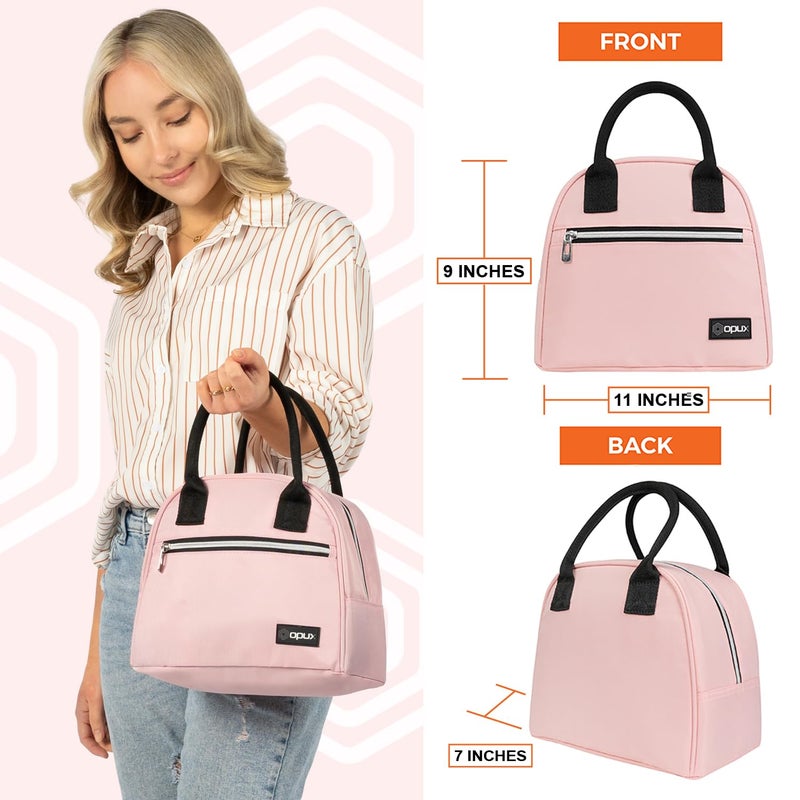 opux Premium Lunch Box for Women, Insulated Lunch Bag Tote Girls Kids Teen Adult, Cute Soft Cooler Container Work School, Reusable Thermal Food Meal Prep Organizer Pail Travel Beach, Light Pink - Image 3