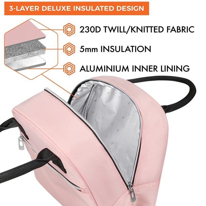 opux Premium Lunch Box for Women, Insulated Lunch Bag Tote Girls Kids Teen Adult, Cute Soft Cooler Container Work School, Reusable Thermal Food Meal Prep Organizer Pail Travel Beach, Light Pink - Image 5