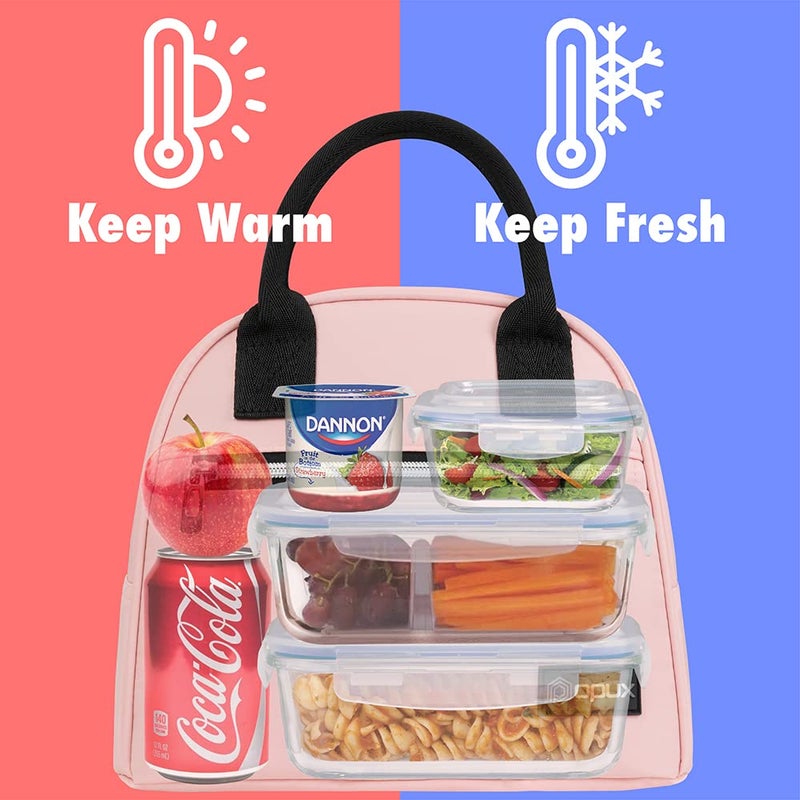 opux Premium Lunch Box for Women, Insulated Lunch Bag Tote Girls Kids Teen Adult, Cute Soft Cooler Container Work School, Reusable Thermal Food Meal Prep Organizer Pail Travel Beach, Light Pink - Image 2