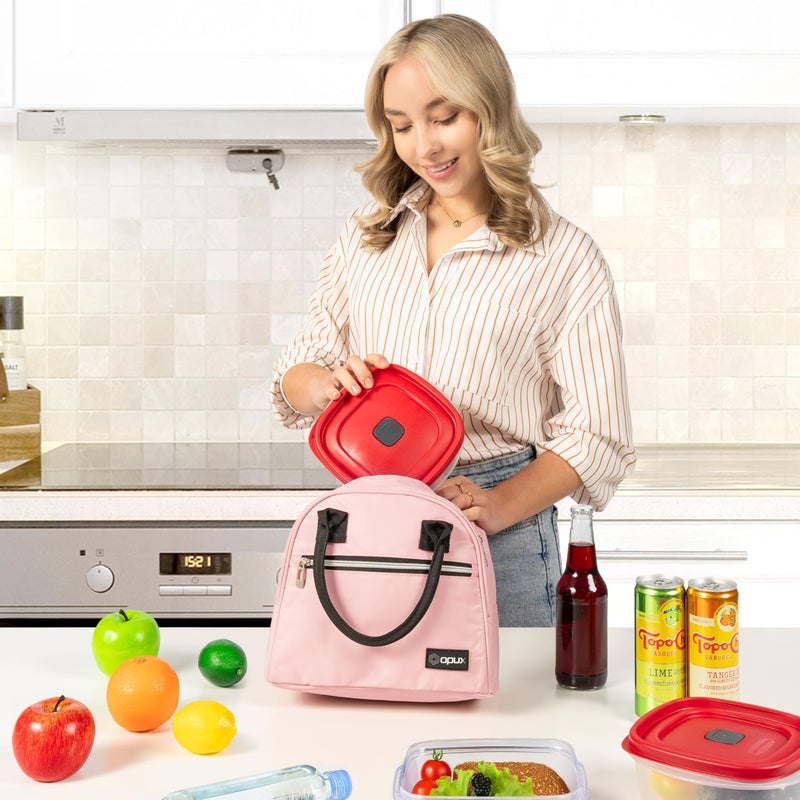 opux Premium Lunch Box for Women, Insulated Lunch Bag Tote Girls Kids Teen Adult, Cute Soft Cooler Container Work School, Reusable Thermal Food Meal Prep Organizer Pail Travel Beach, Light Pink - Image 4